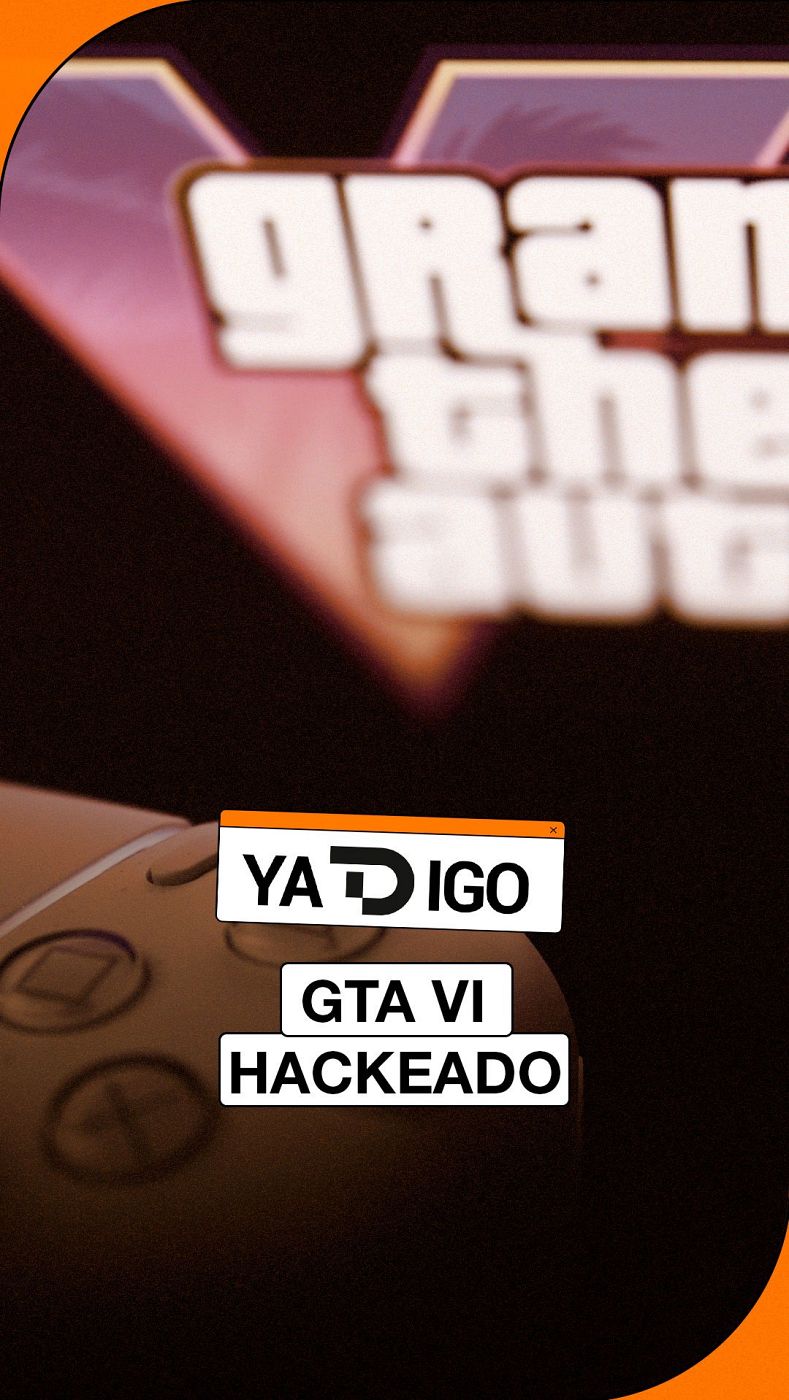 Gráfico promocional con logo de "Grand Theft Auto", texto "GTA VI HACKEADO" y "YA D IGO", y mando de consola.