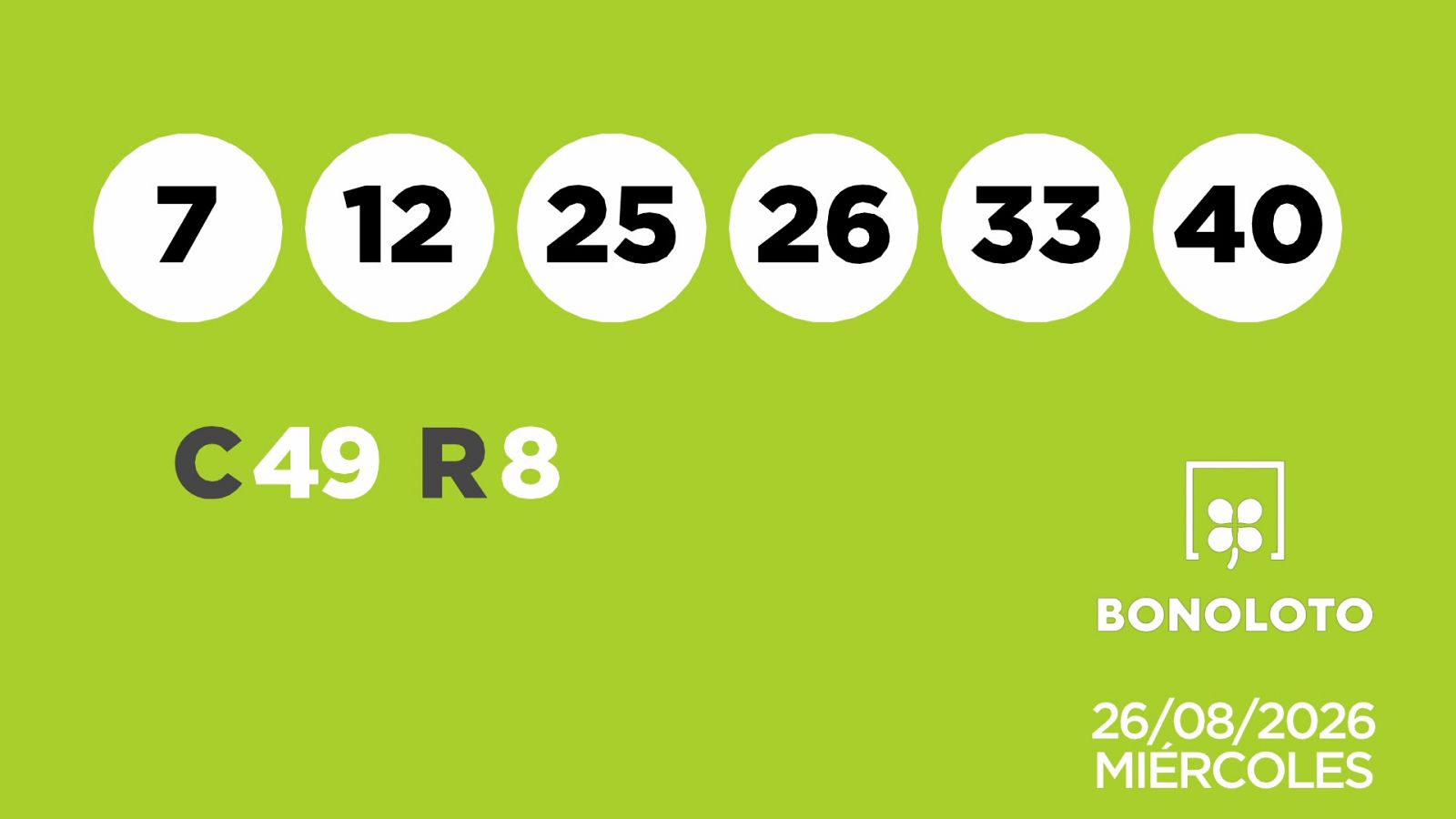 Sorteo de la Lotería Bonoloto del 26/08/2026 - Ver ahora