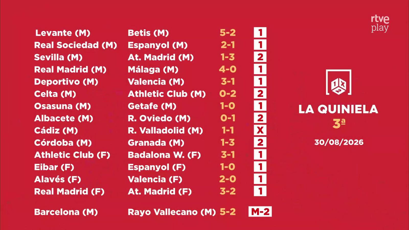 Sorteo de la Quiniela: 01/09/2026 - Jornada 3 - Loterías | Ver