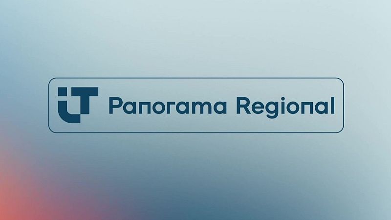 Rótulo de programa "Panorama Regional" con logo "iT" sobre fondo degradado azul y rojizo.