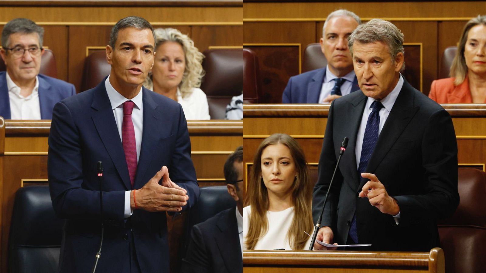 Pedro Sánchez y Alberto Núñez Feijóo, este miércoles en la sesión de control al Gobierno en el Congreso