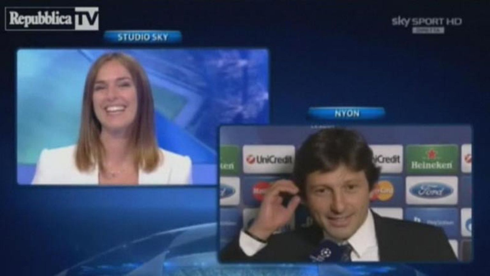 Curiosísima anécdota la que se ha vivido después del sorteo. Leonardo, el director deportivo del PSG valoraba el cruce con el Barcelona en la televisión Sky Italia. La periodista que le entevistaba es su novia, Anna Billó... Leonardo le ha puesto en