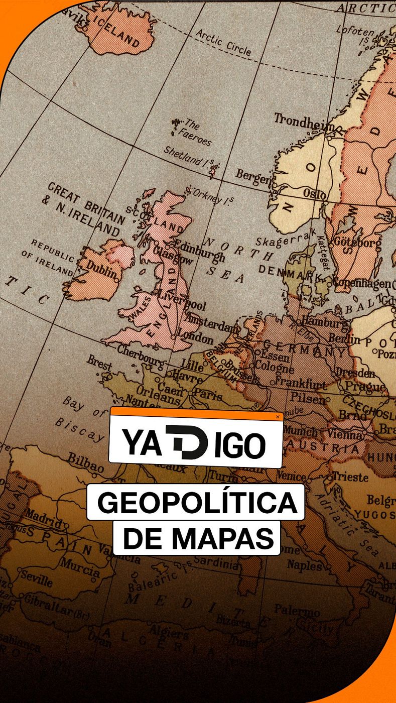 Mapa vintage de Europa con "YA DIGO" y "GEOPOLÍTICA DE MAPAS" superpuestos.