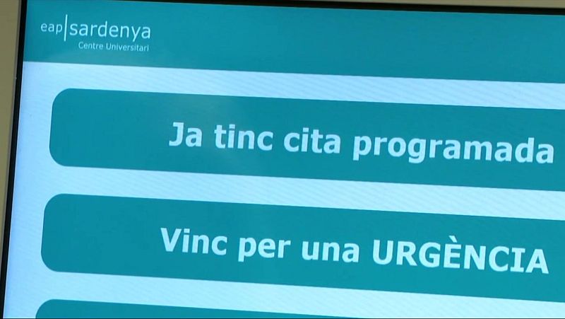 Pantalla de auto-registro de "eap | sardenya" con opciones "Ja tinc cita programada" y "Vinc per una URGÈNCIA".