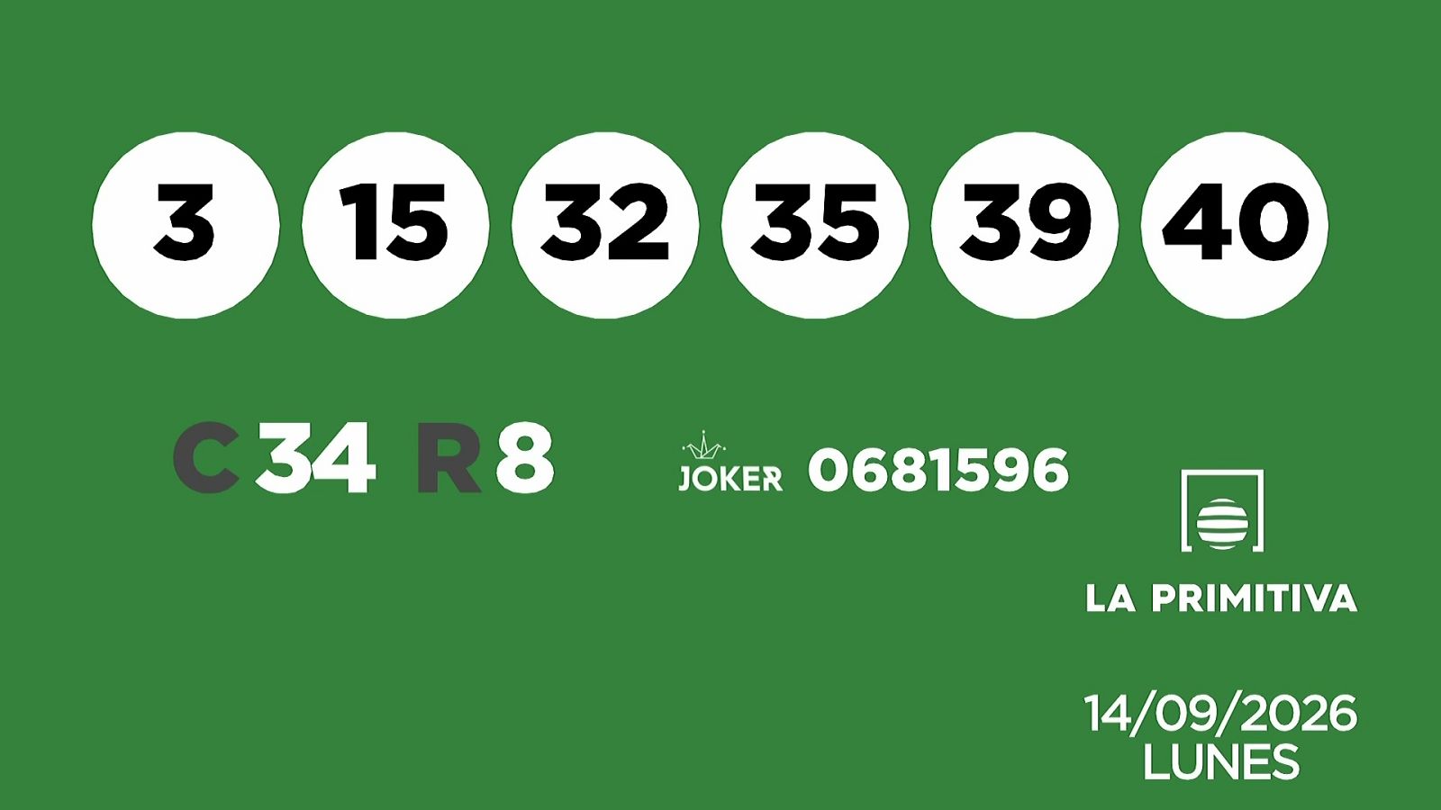 Sorteo de la Lotería Primitiva y Joker del 14/09/2026 - Ver ahora