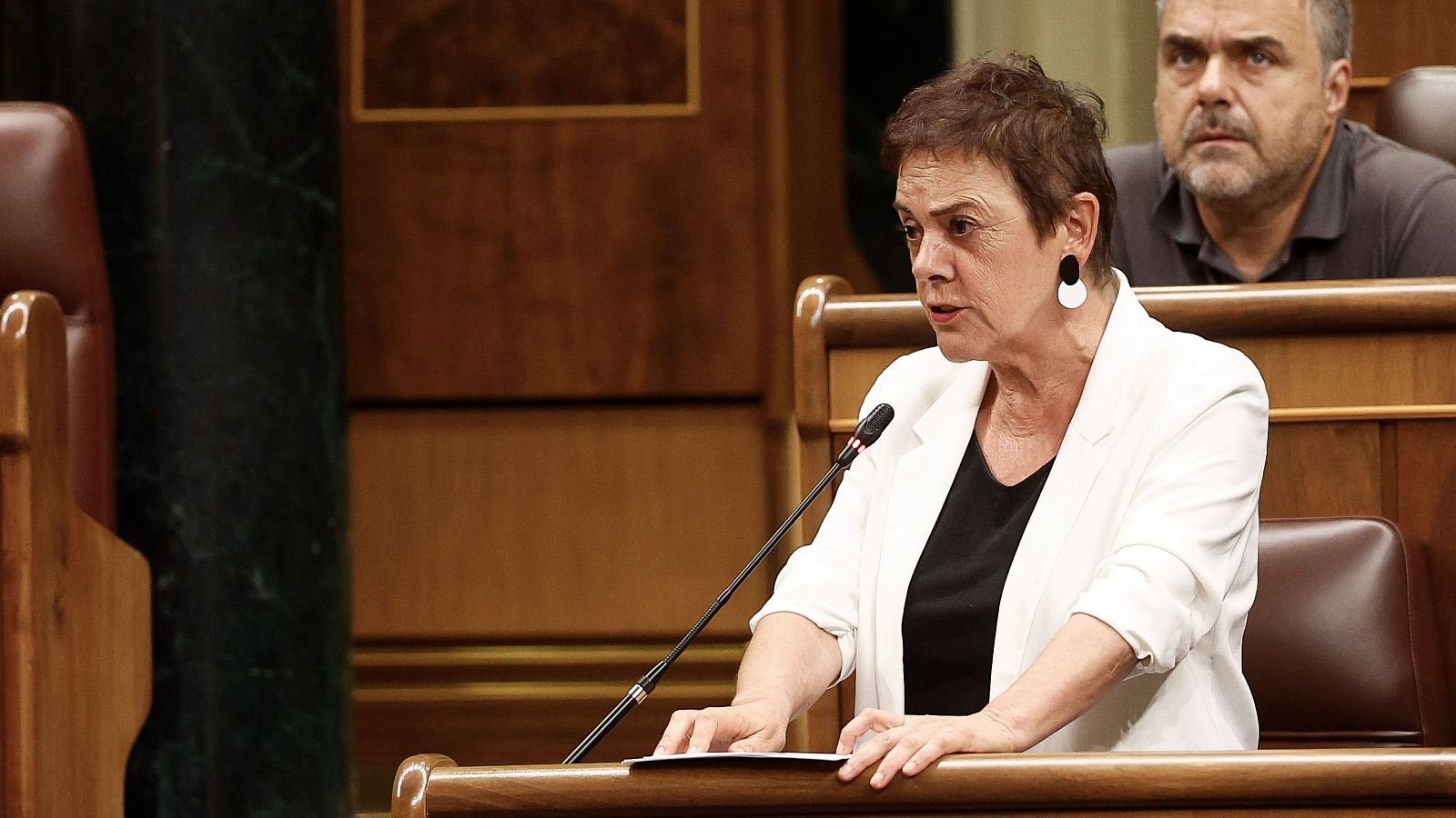 La portavoz de EH Bildu, Mertxe Aizpurua, interviene este miércoles durante la sesión de control del Congreso de los Diputados en Madrid
