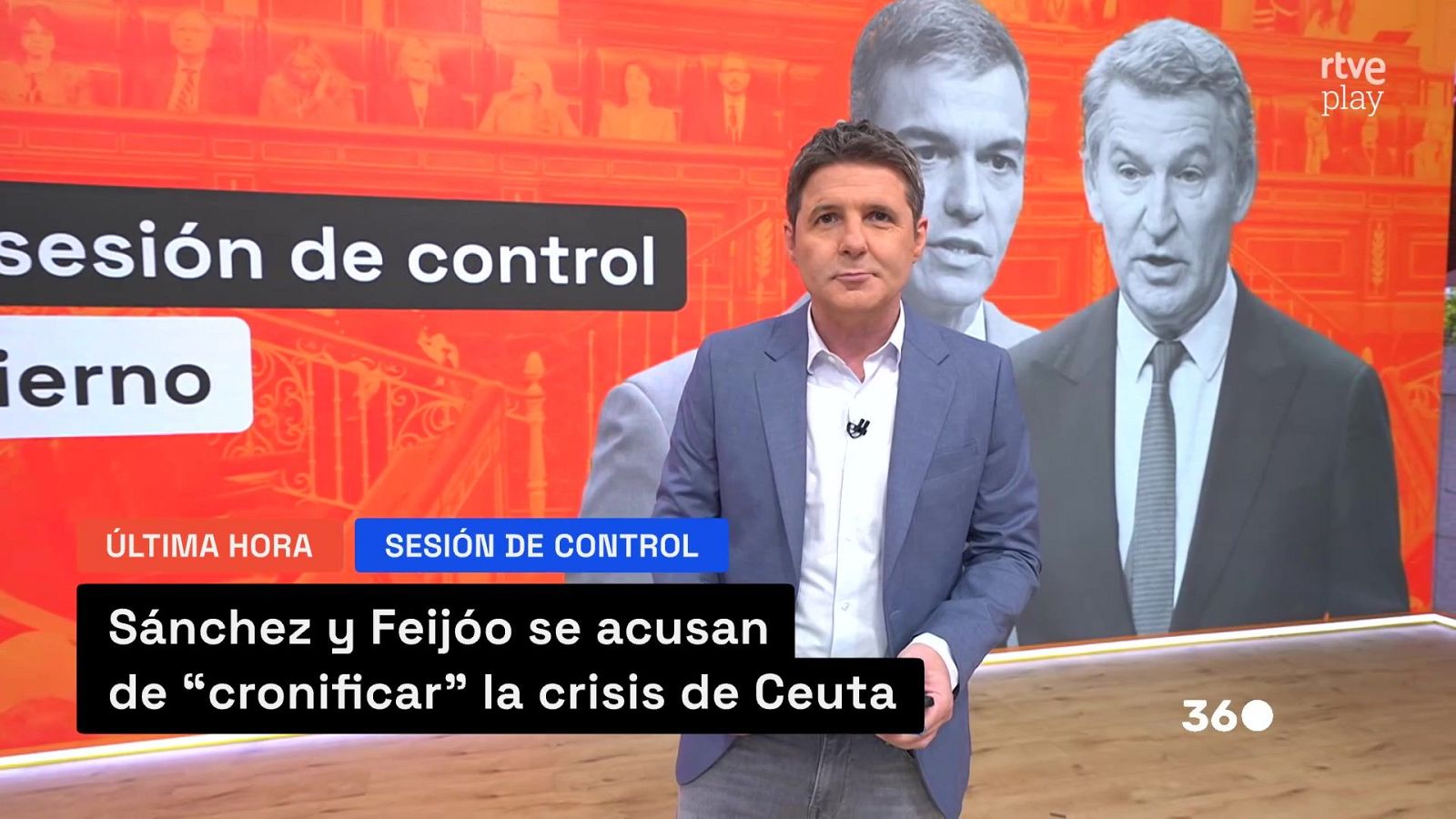 Presentador de RTVE Play informa sobre "Sánchez y Feijóo se acusan de 'cronificar' la crisis de Ceuta".