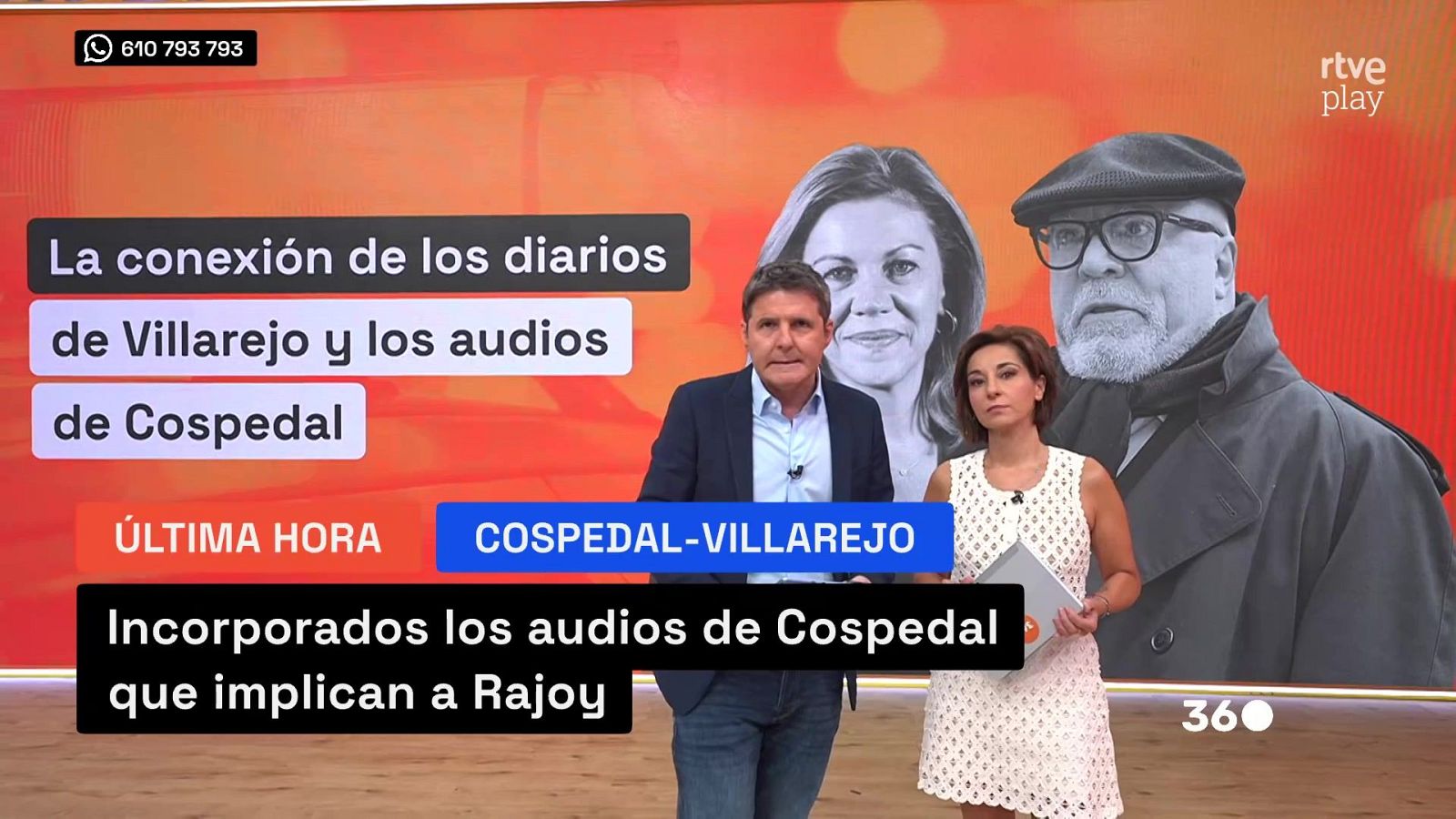 Presentadores Marc Sala y Silvia Intxaurrondo en "rtve play" informan sobre "La conexión de los diarios de Villarejo y los audios de Cospedal" e "Incorporados los audios de Cospedal que implican a Rajoy".