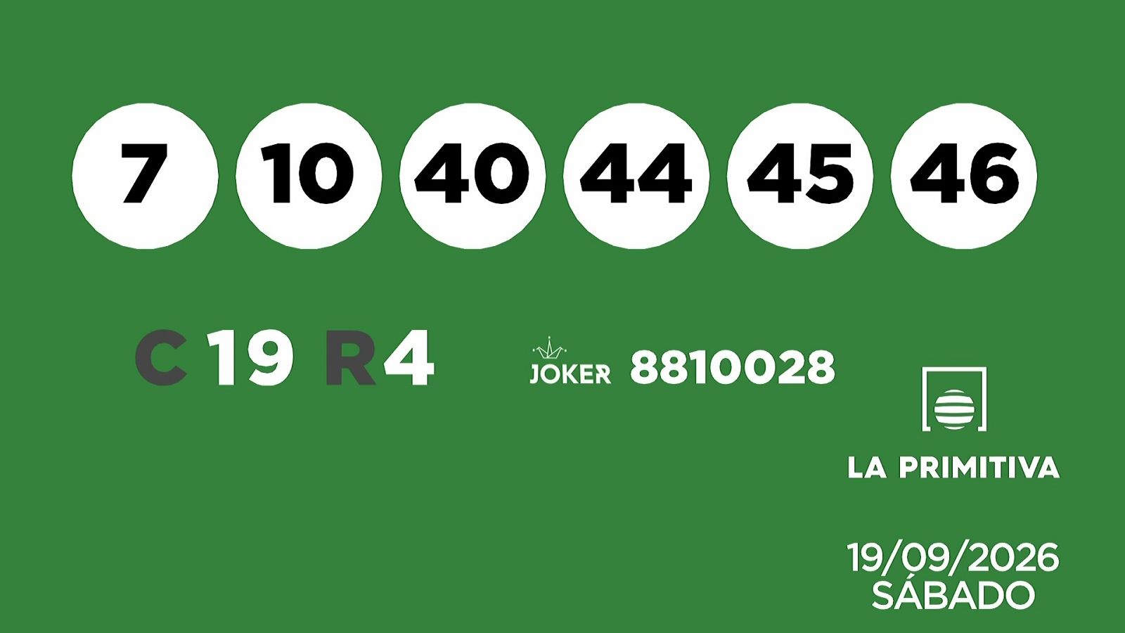 Sorteo de la Lotería Primitiva y Joker del 19/09/2026 - Ver ahora