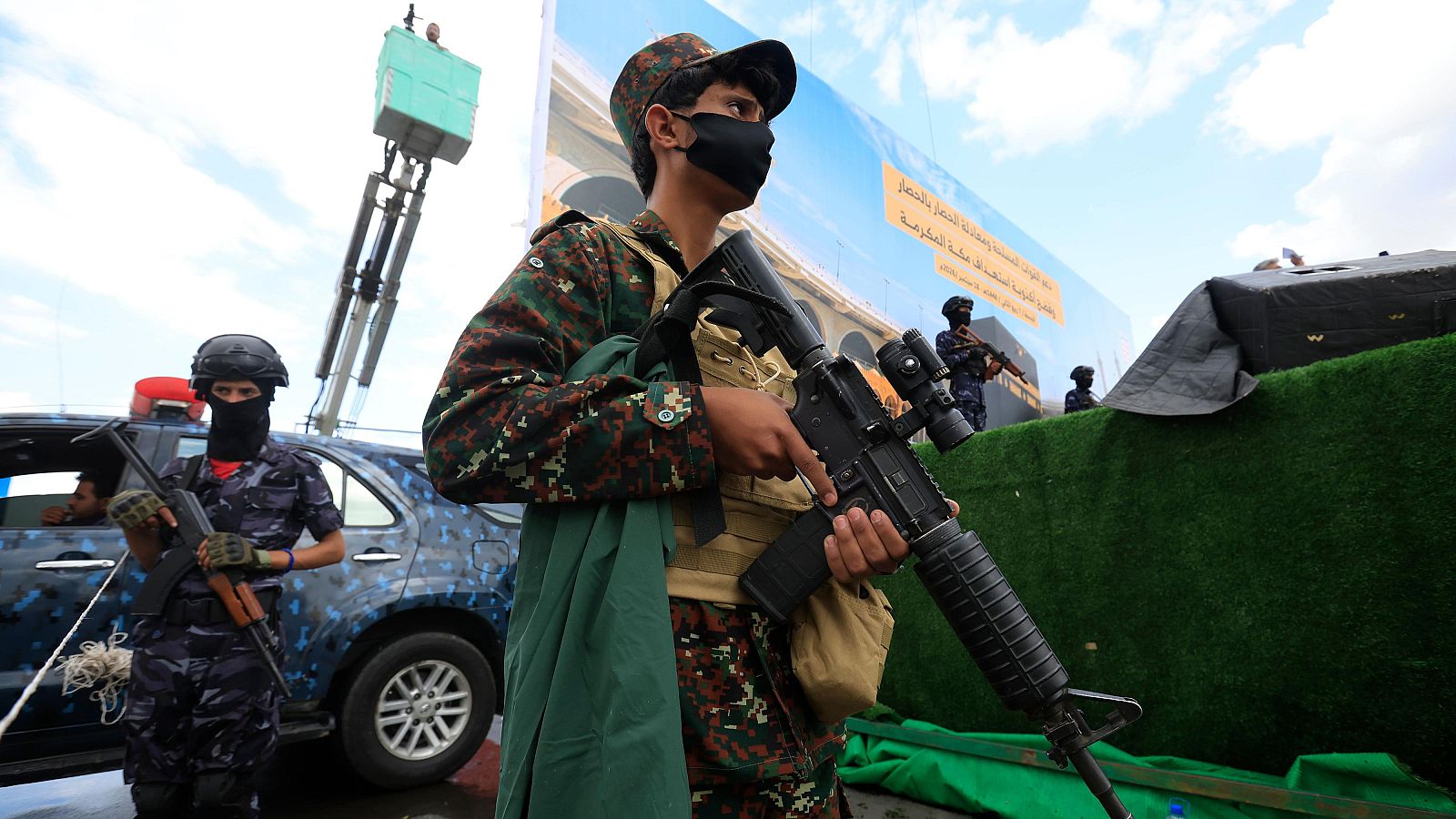 Hutíes durante una protesta contra Arabia Saudí en Yemen