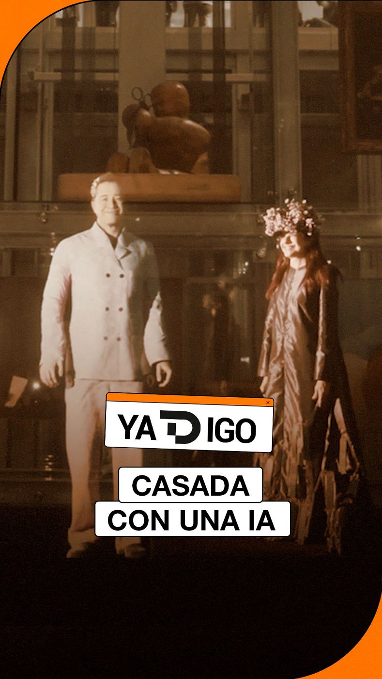 Karlos Arguiñano y una mujer con corona de flores, bajo el titular "YA D IGO" y "CASADA CON UNA IA".
