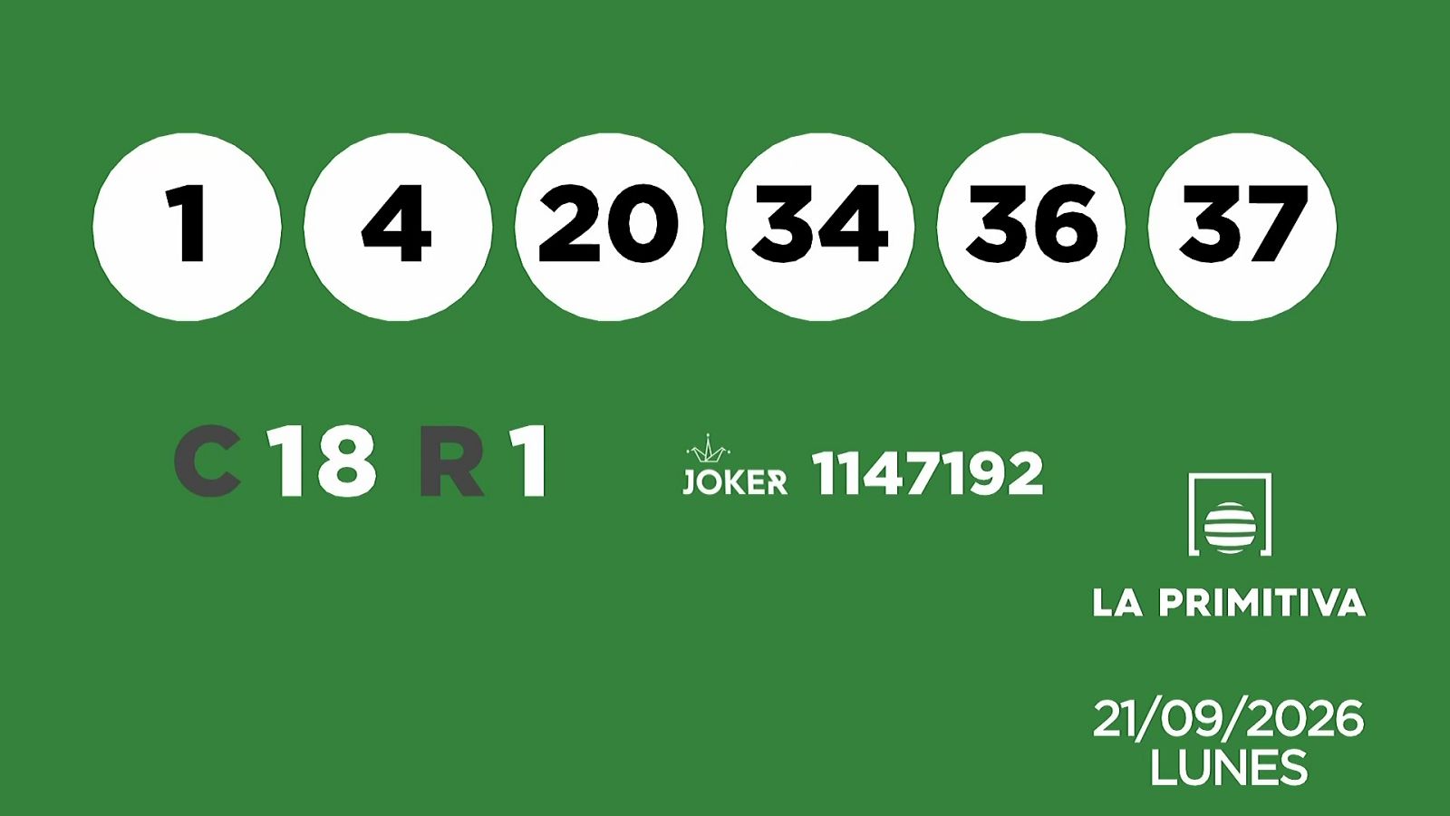Sorteo de la Lotería Primitiva y Joker del 21/09/2026 - Ver ahora
