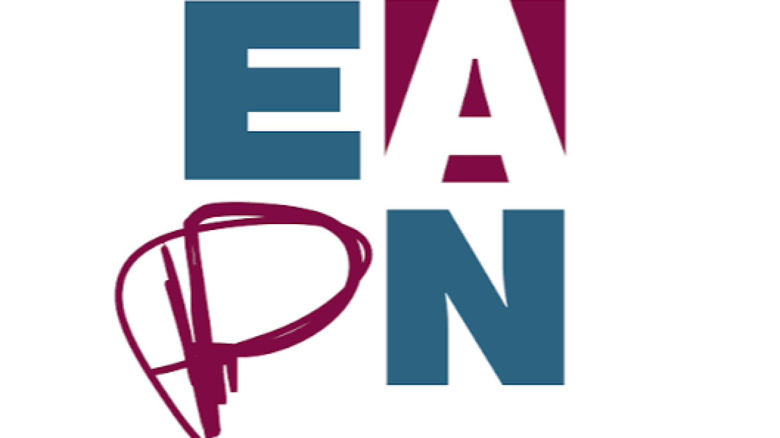 Logotipo "EAPN" con "E" y "N" en azul/verde azulado, "A" y "P" en rojo/granate. La "P" es manuscrita y orgánica.