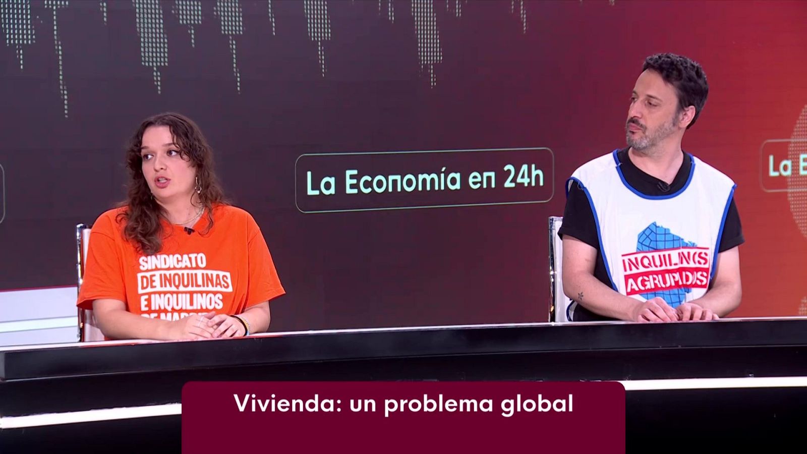 Jaime Palomera y una activista del Sindicato de Inquilinas e Inquilinos discuten sobre "Vivienda: un problema global" en "La Economía en 24h".