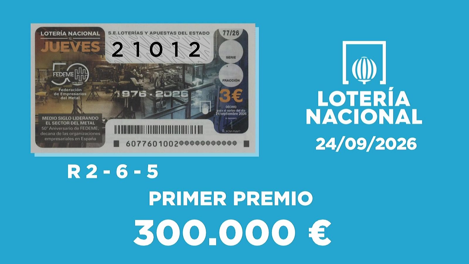 Sorteo de la Lotería Nacional del 24/09/2026 - Ver ahora