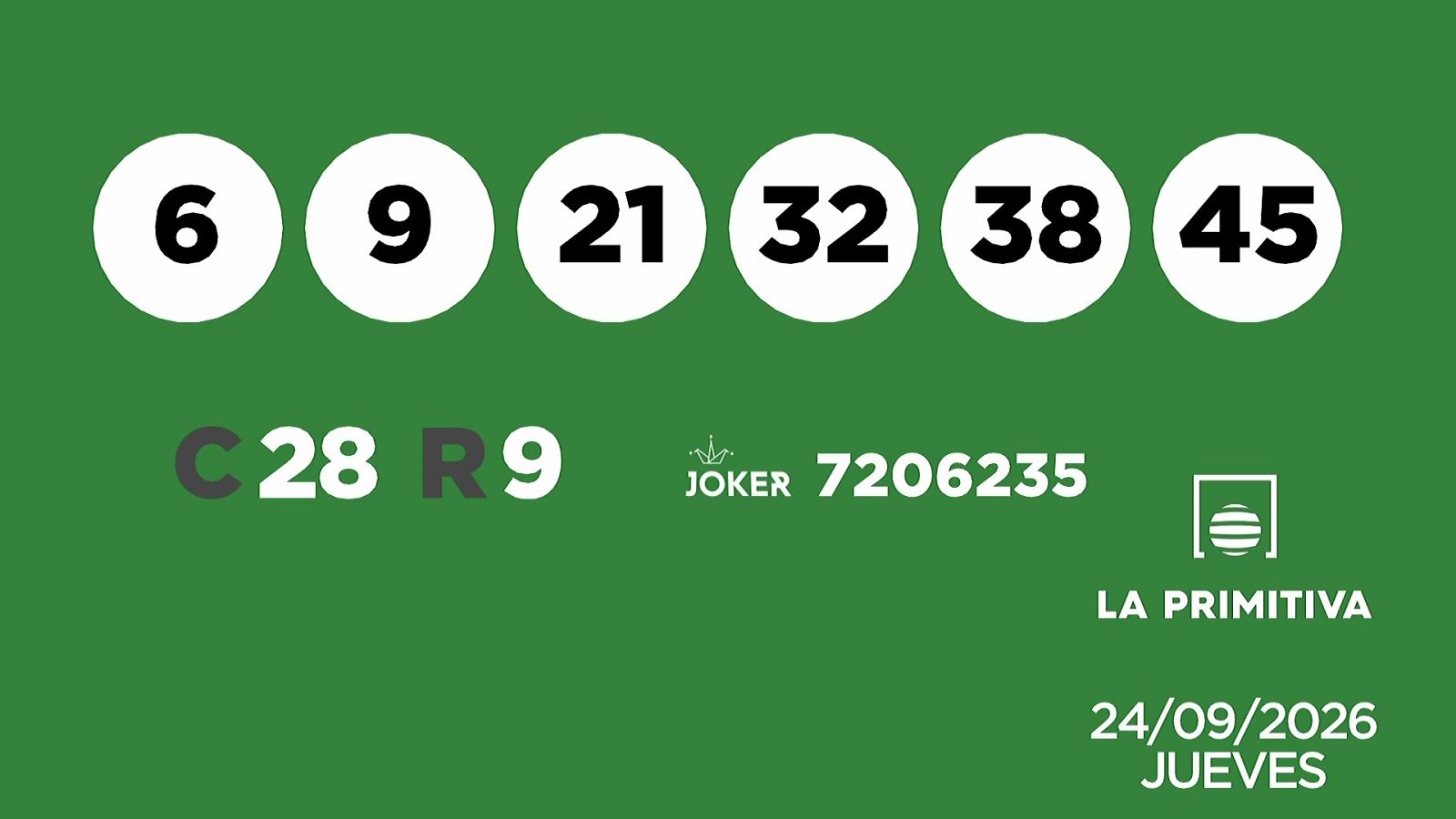 Sorteo de la Lotería Primitiva y Joker del 24/09/2026 - Ver ahora