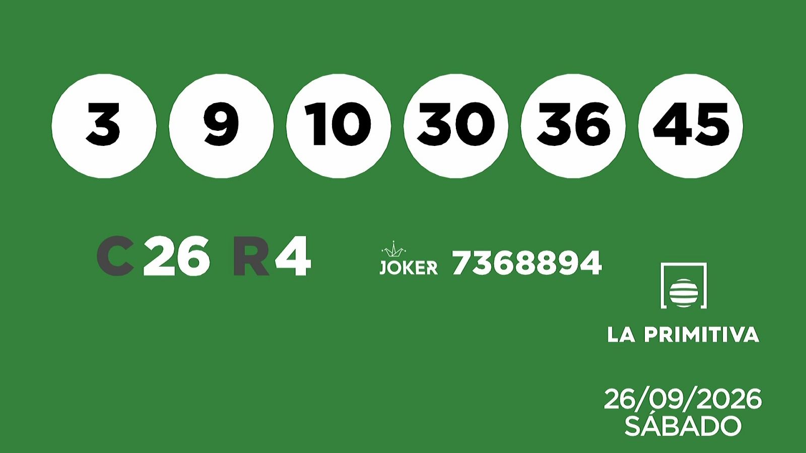 Sorteo de la Lotería Primitiva y Joker del 26/09/2026 - Ver ahora