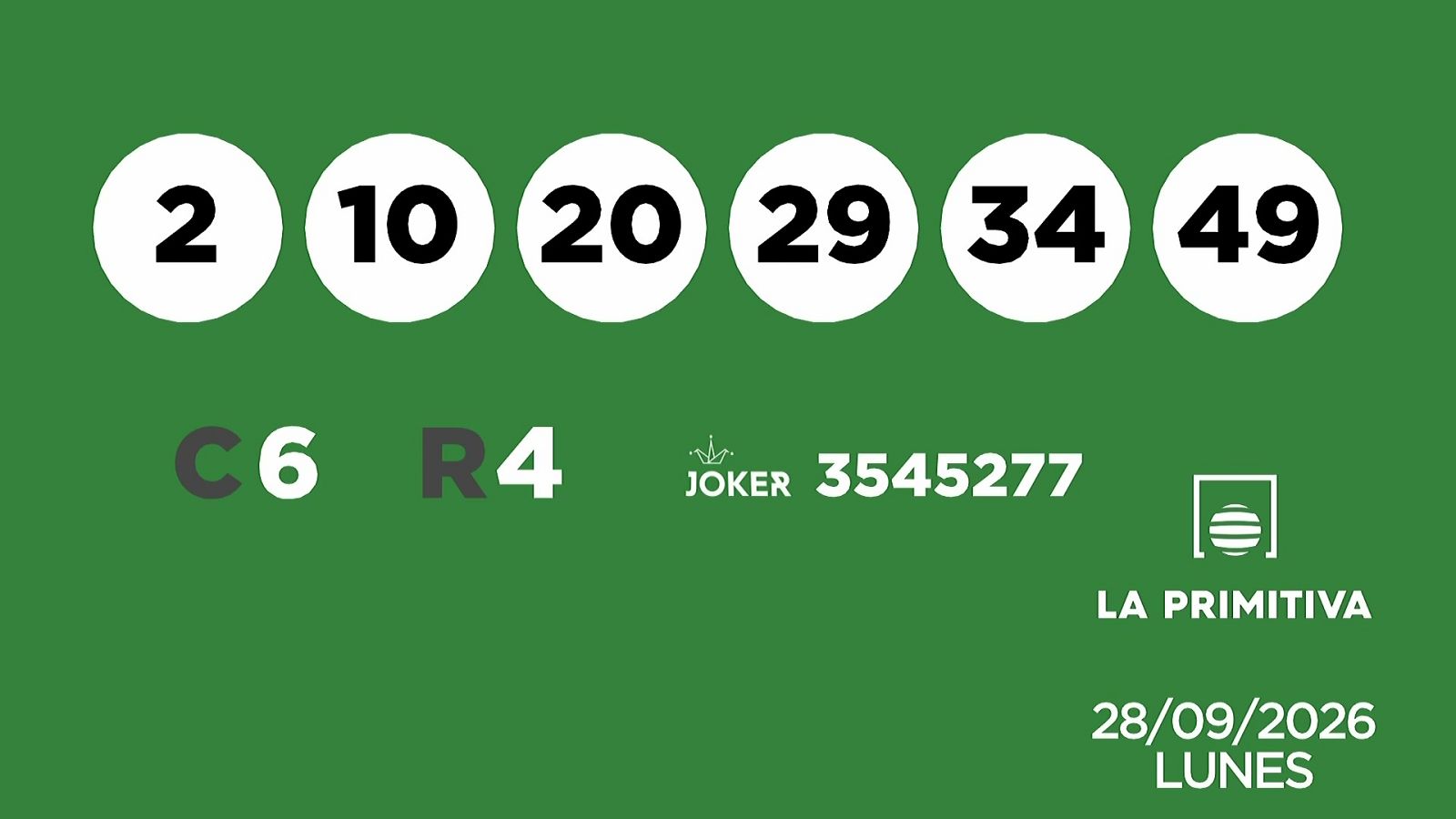 Sorteo de la Lotería Primitiva y Joker del 28/09/2026 - Ver ahora
