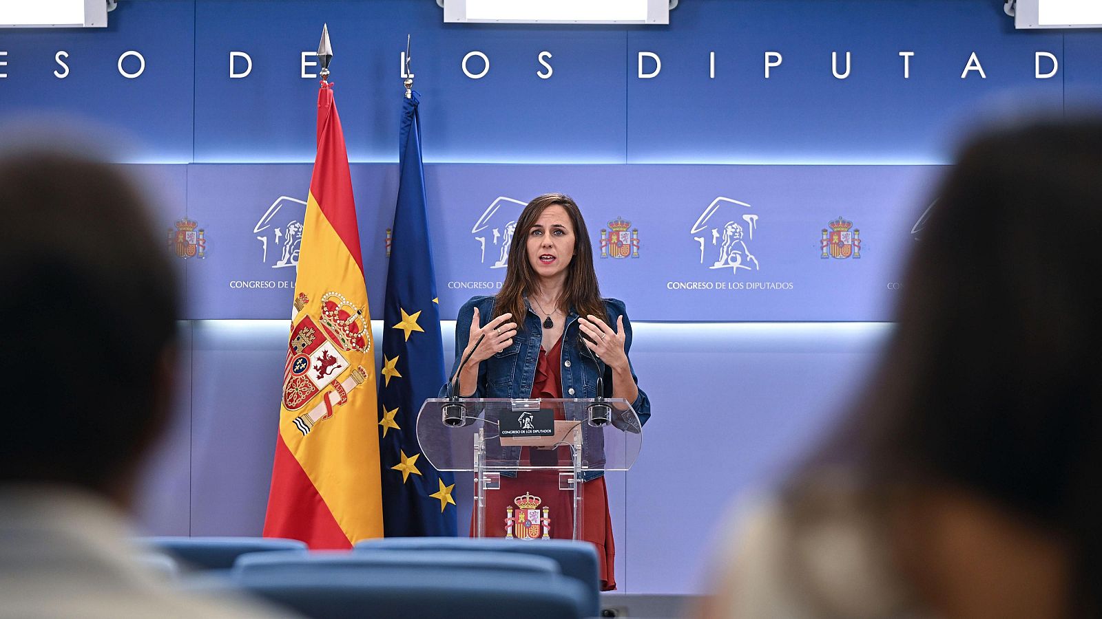 La diputada de Podemos Ione Belarra ofrece una rueda de prensa en el Congreso, con motivo de la reunión de la Junta de Portavoces, este martes, en Madrid.