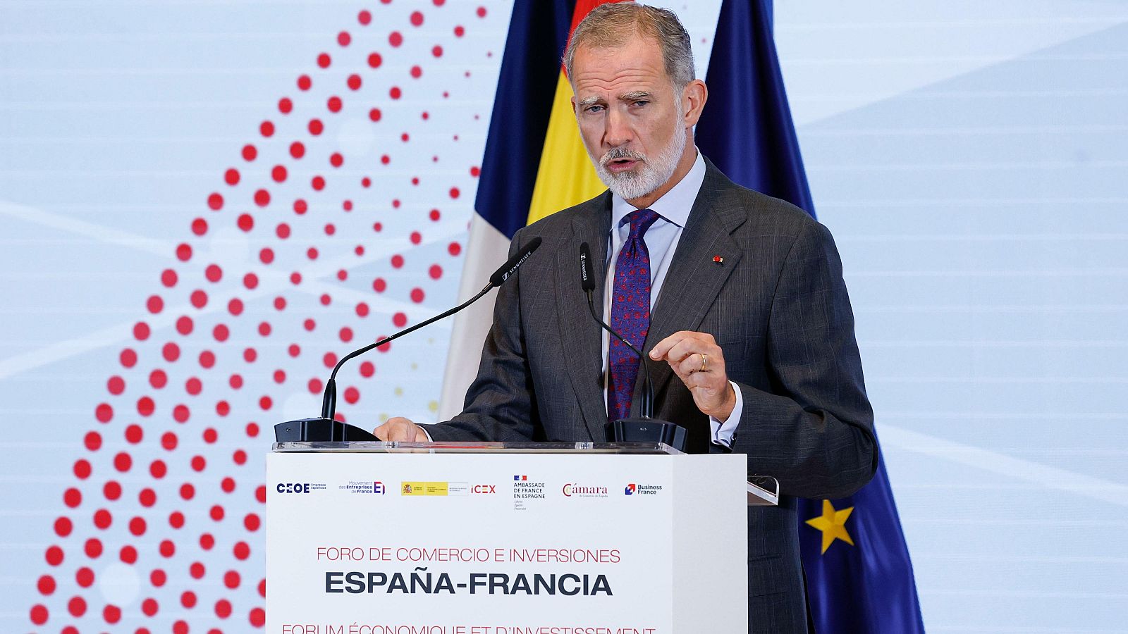 El rey Felipe VI interviene en el Foro de Comercio e Inversiones España - Francia, este miércoles en Madrid