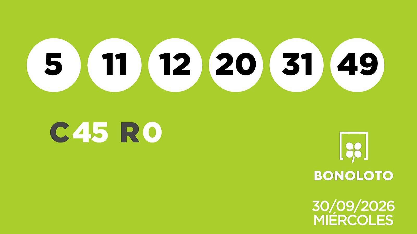 Sorteo de la Lotería Bonoloto del 30/09/2026 - Ver ahora