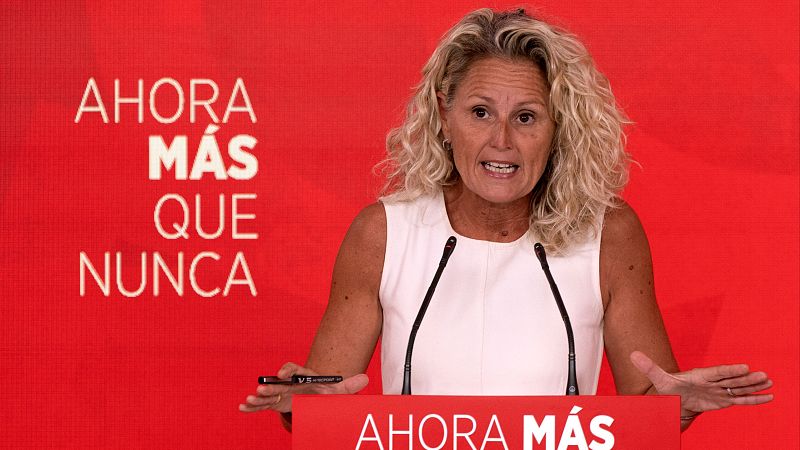 La portavoz del Comité Federal del PSOE, Montse Minguez, durante la rueda de prensa este lunes, en la sede de la formación, en Madrid