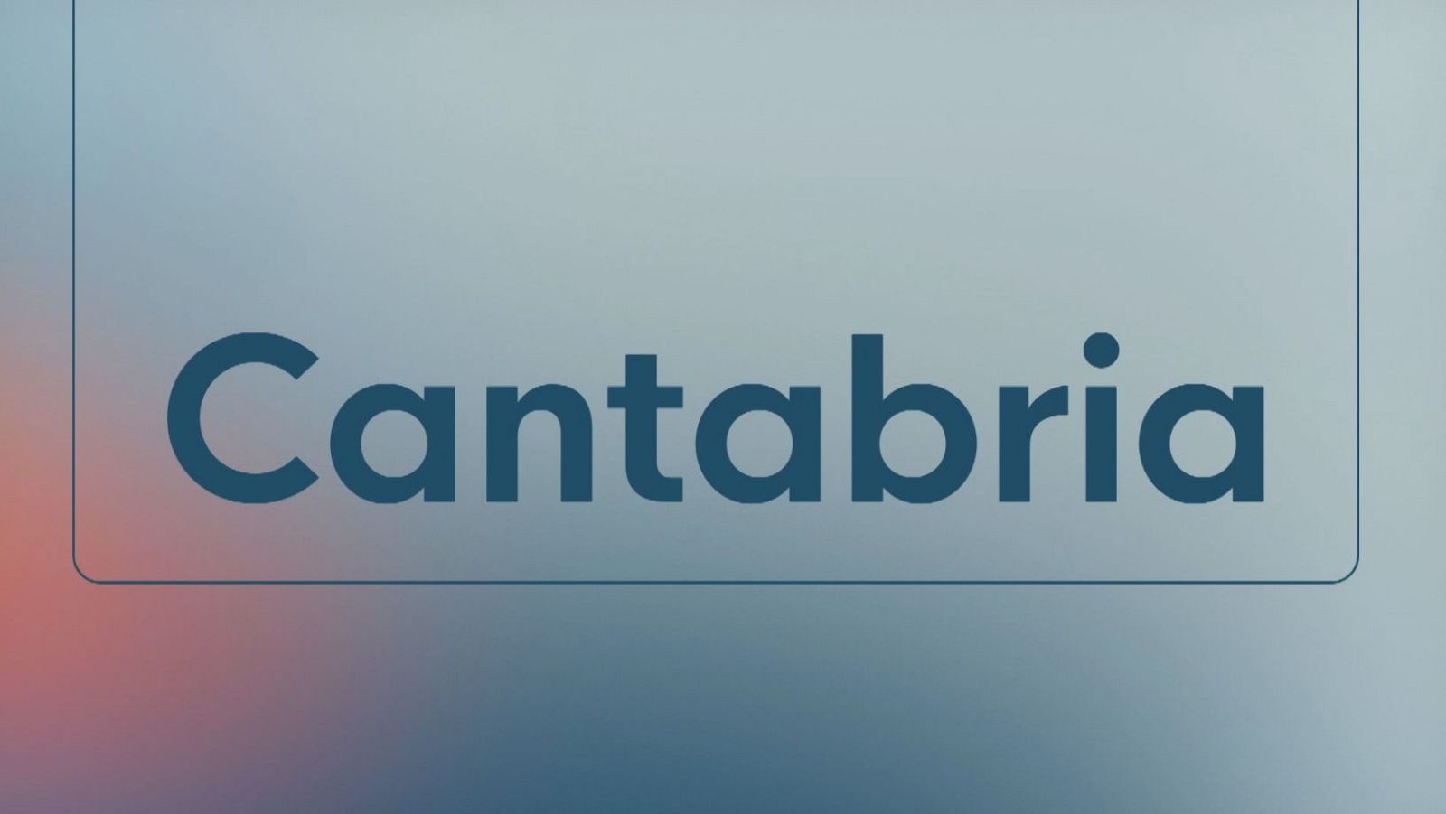 Rótulo minimalista con la palabra Cantabria en azul oscuro dentro de un recuadro, sobre fondo degradado azul grisáceo.