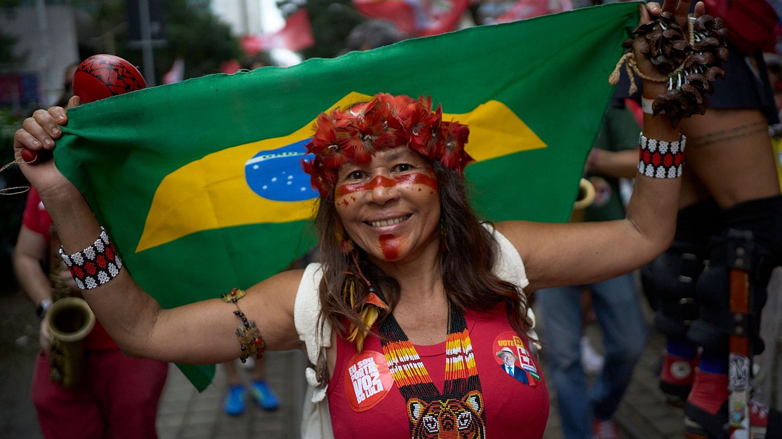 Una simpatizante de Lula da Silva, en un mitin en Río de Janeiro