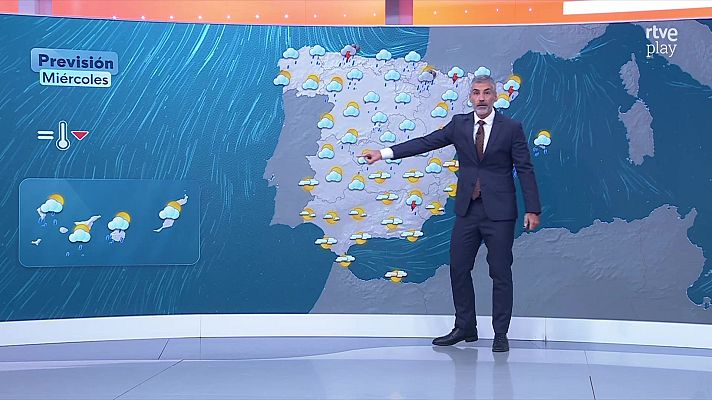 El tiempo - Chubascos y tormentas fuertes en amplias zonas de la Península y en Canarias