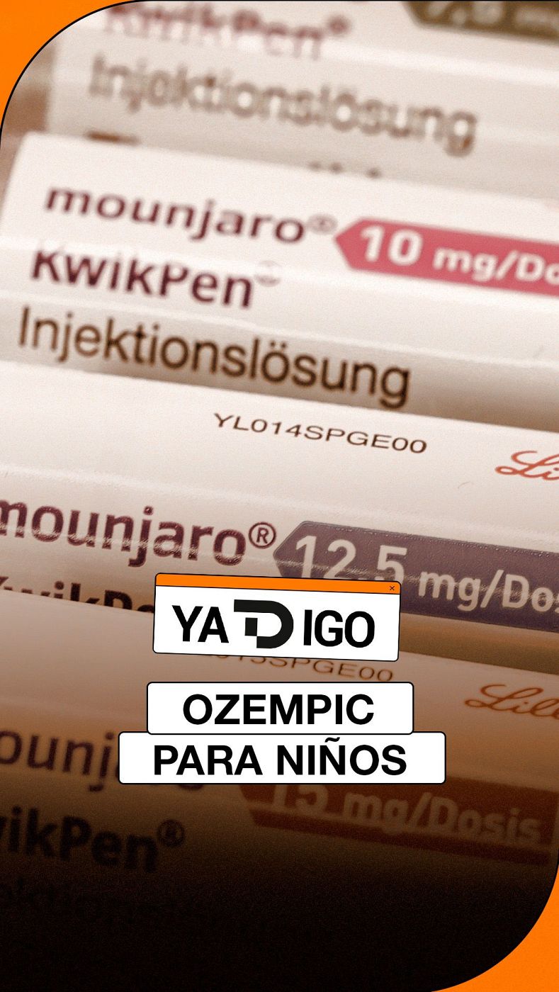Cajas de medicamentos inyectables con un rótulo gráfico que incluye el texto «Ozempic para niños» y el logotipo de Ya Te Digo.