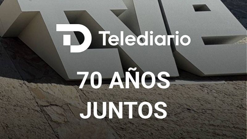 Imagen promocional con las siglas 'tve' en bloques blancos, el logotipo del Telediario y el lema '70 AÑOS JUNTOS'.