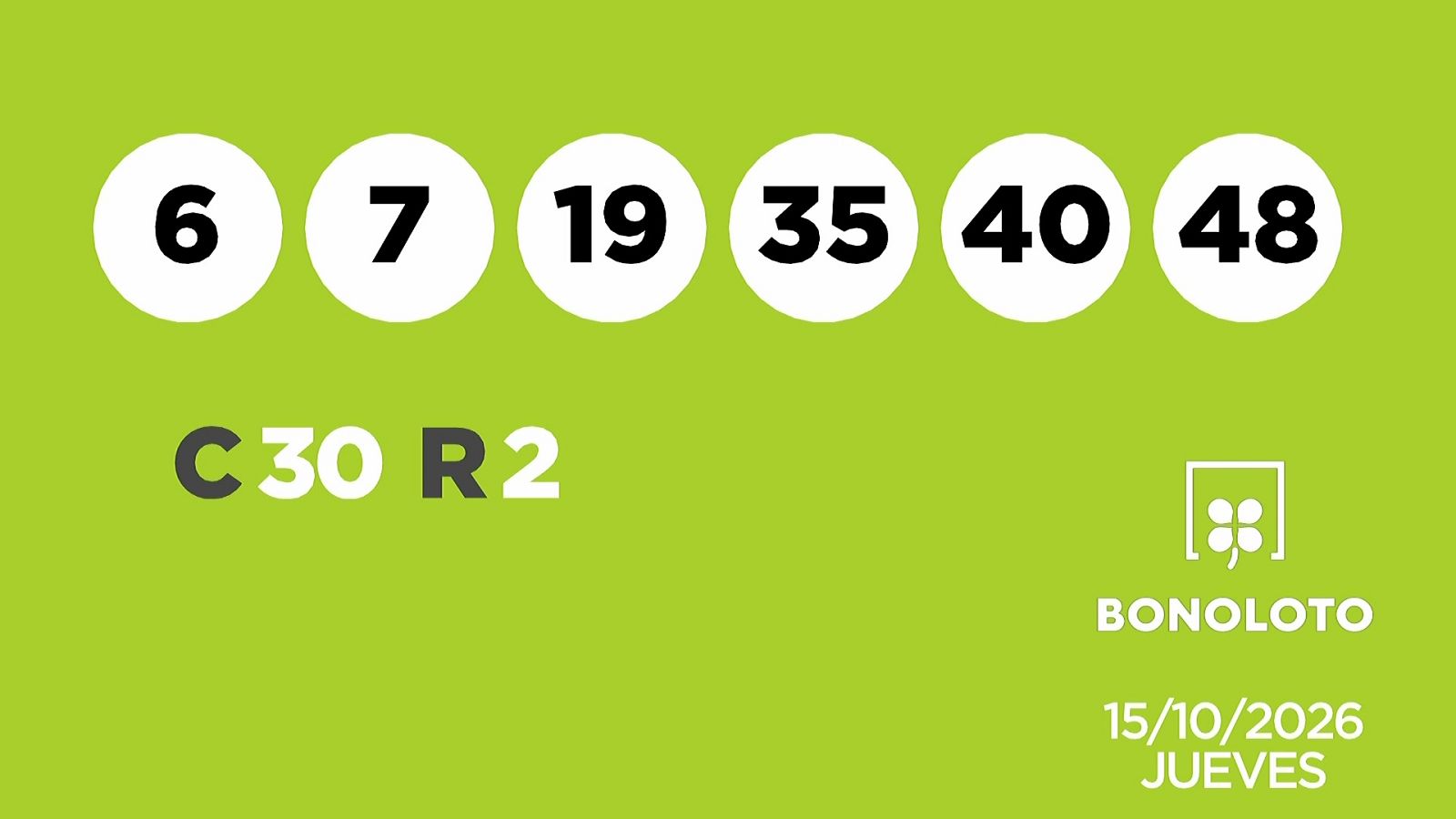 Sorteo de la Lotería Bonoloto del 15/10/2026 - Ver ahora