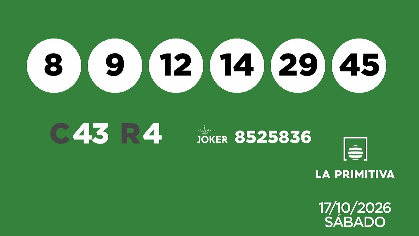 Sorteo de la Lotería Primitiva y Joker del 17/10/2026 - Ver ahora