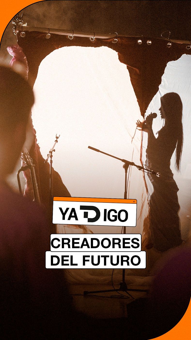 Cartel musical en tonos cálidos con rótulos que indican «YA T DIGO» y siluetas de músicos a contraluz.