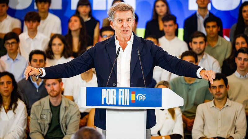 El presidente del Partido Popular, Alberto Núñez Feijóo, durante un acto de precampaña del PP