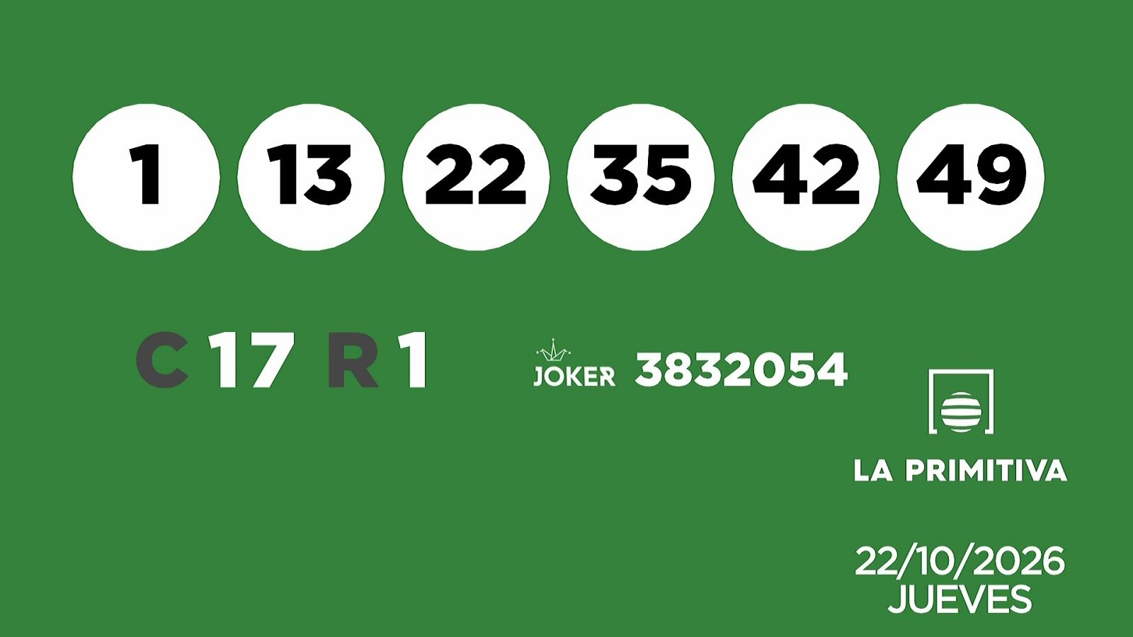 Sorteo de la Lotería Primitiva y Joker del 22/10/2026 - Ver ahora