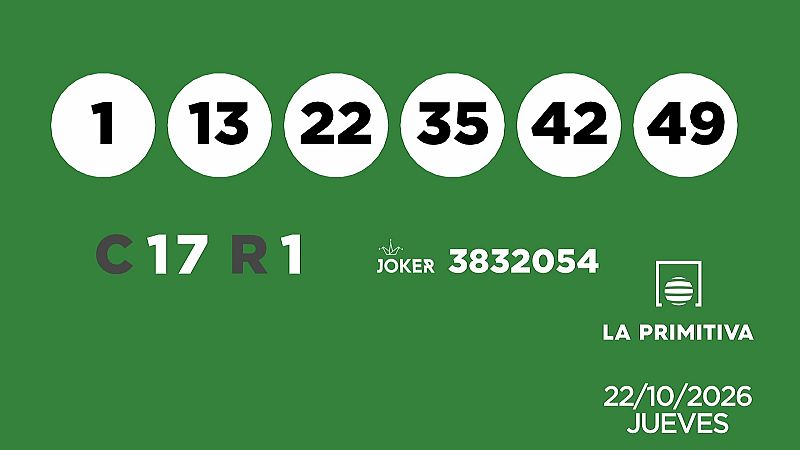 Sorteo de la Lotería Primitiva y Joker del 22/10/2026 - Ver ahora