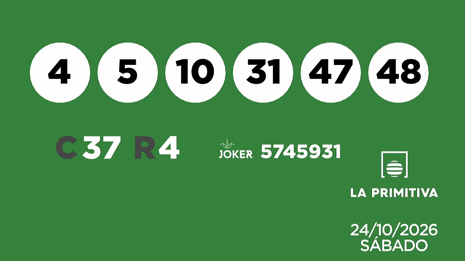Sorteo de la Lotería Primitiva y Joker del 24/10/2026 - Ver ahora