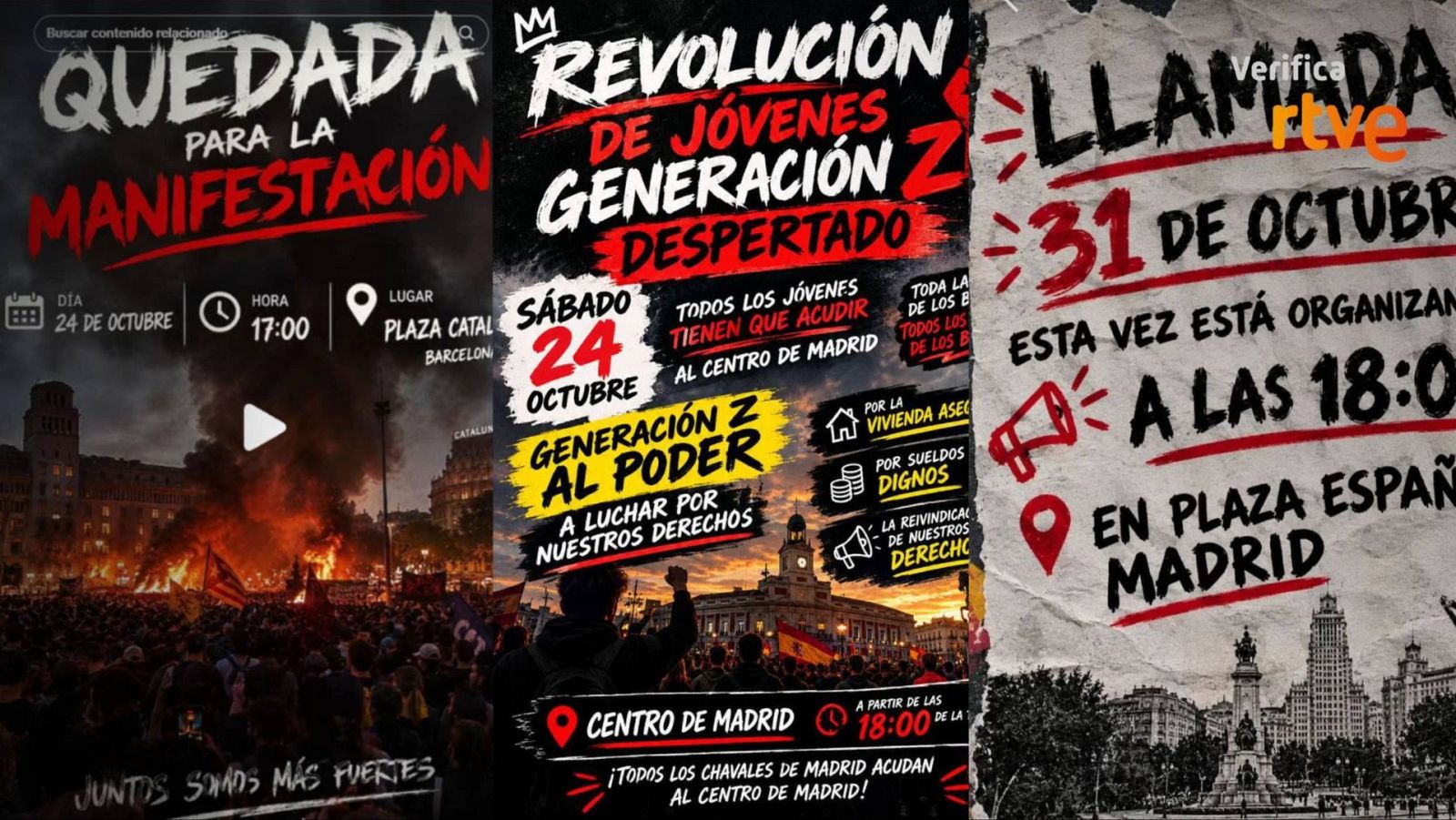 Mensajes en redes que alientan movilizaciones en varias ciudades de España y Europa