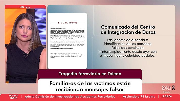 La tarde en 24h - VerificaRTVE alerta de los mensajes a familiares de desaparecidos en el accidente de Urda que suplantan a la Guardia Civil