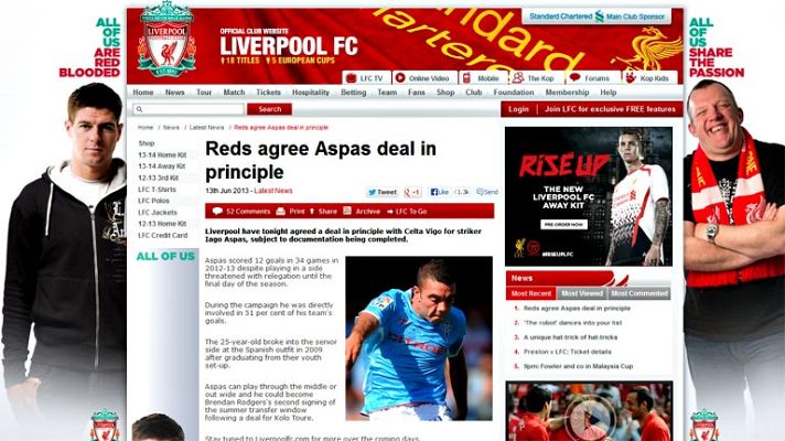 Telediario 1 - Iago Aspas ficha oficialmente por el Liverpool