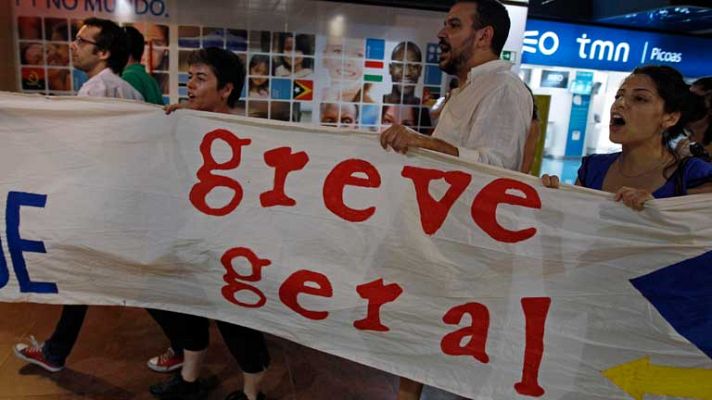 Telediario 1 - Repercusión huelga en Portugal