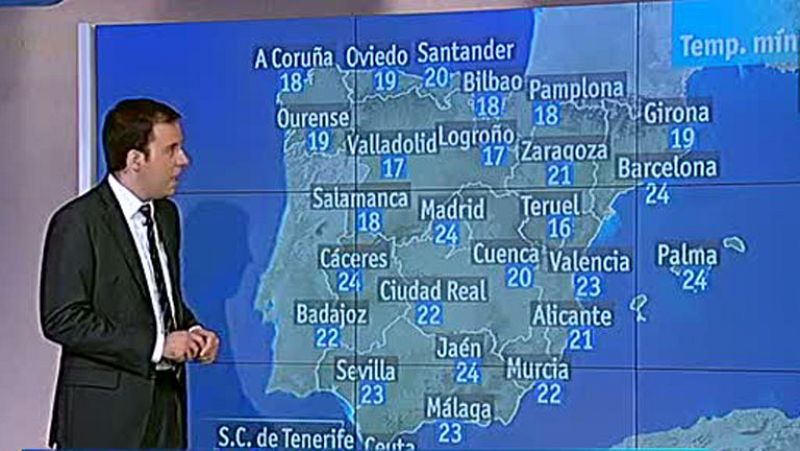 Tormentas localmente fuertes en el noreste peninsular y temperaturas altas en el sur