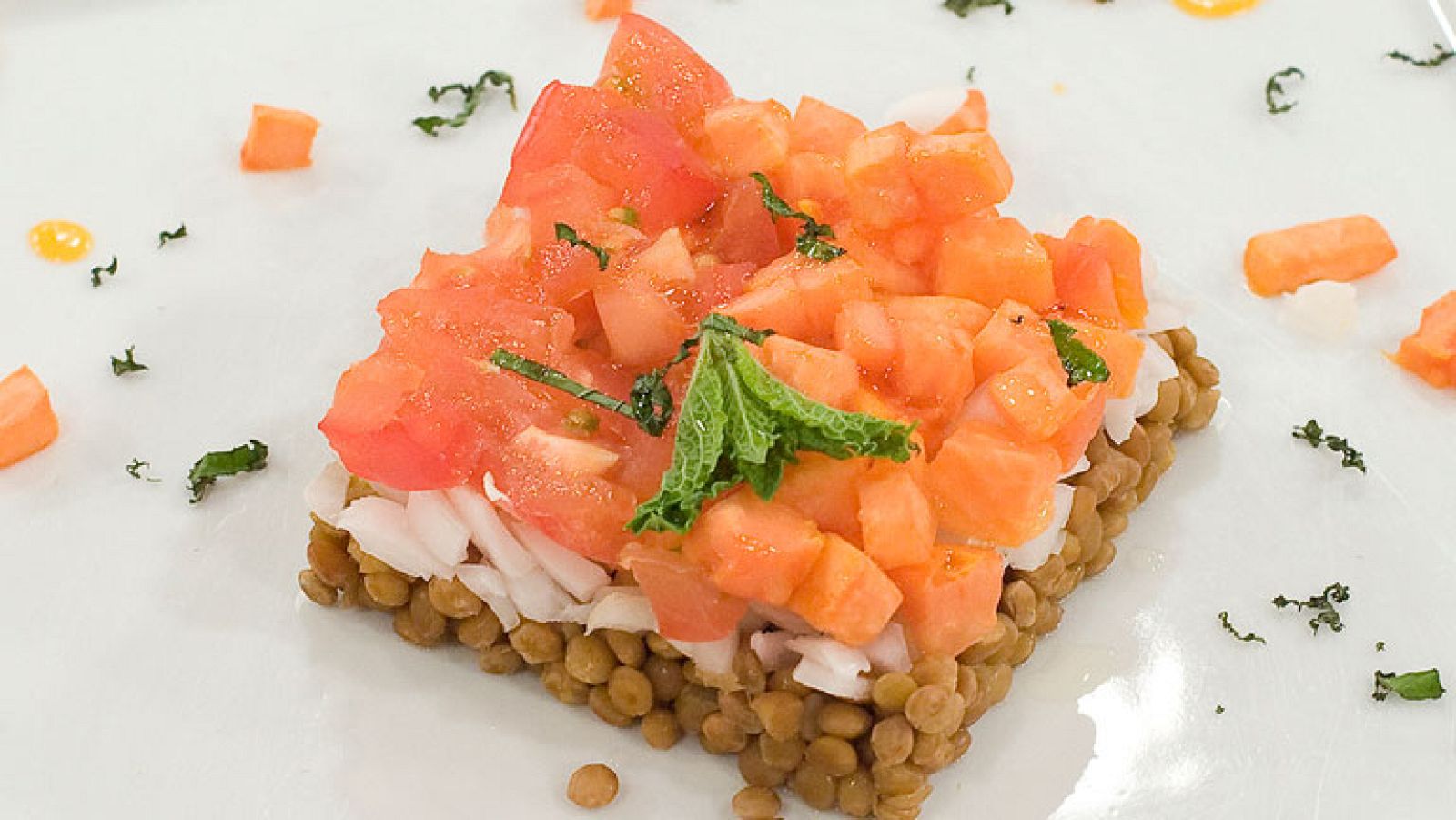 Ensalada de lentejas con vinagreta de papaya