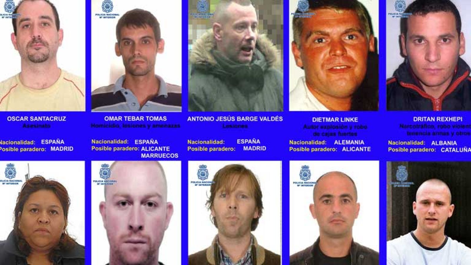 La Policía Nacional pide colaboración para localizar a 10 fugitivos