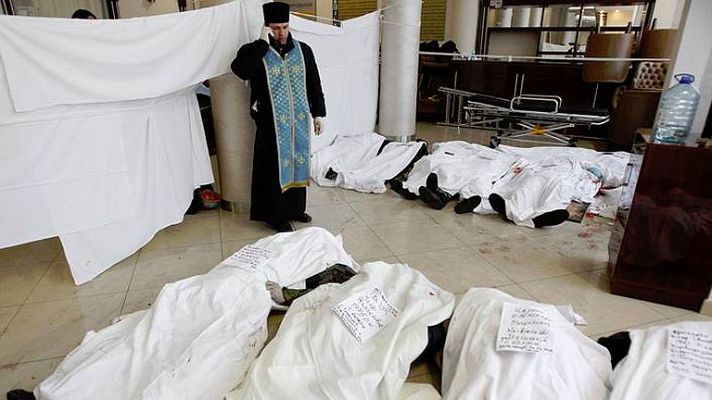 Telediario 1 - El histórico hotel Ucrania, convertido en morgue y hospital de campaña