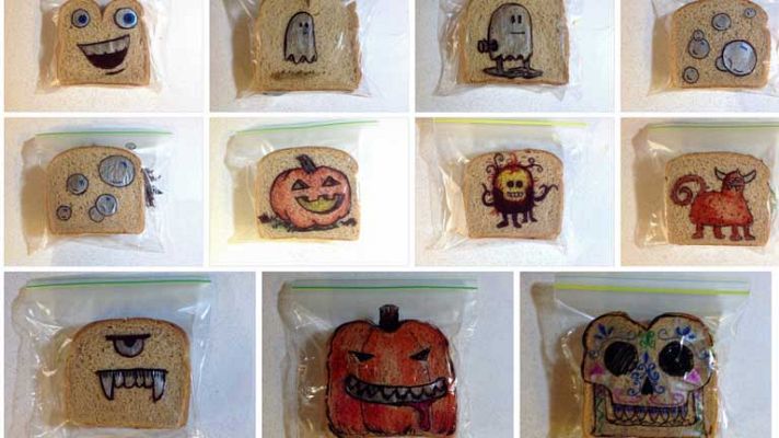 Telediario 1 - David Laferriere expone en Madrid los dibujos que hace a sus hijos en la bolsa del sandwich