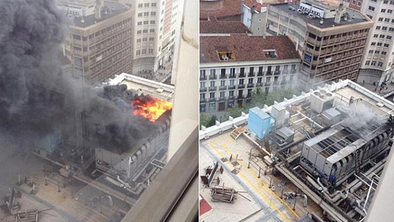 Aparatoso incendio en una azotea junto a los Juzgados de lo Social de Madrid - Informativo 24h | Ver