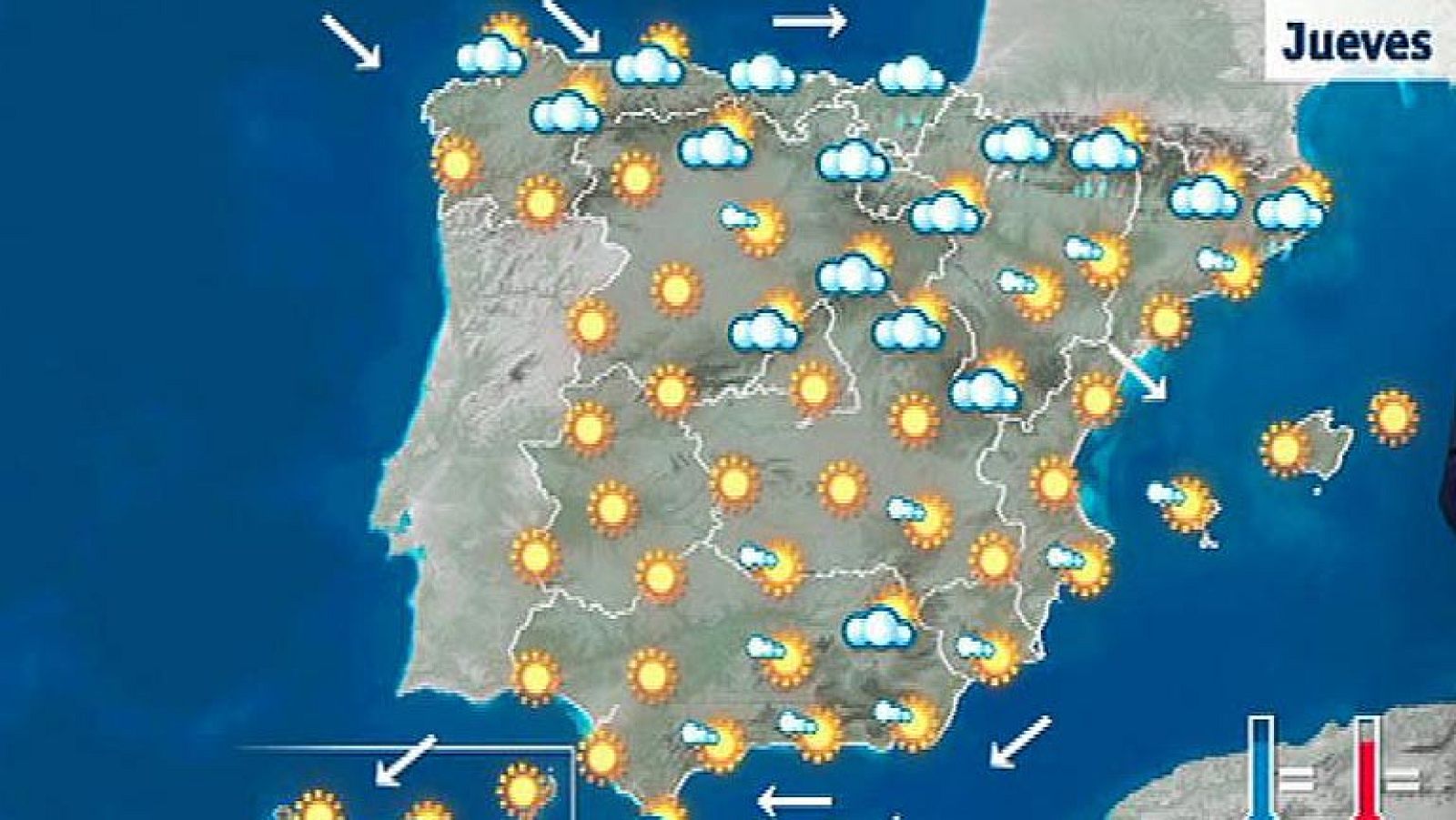 Precipitaciones débiles en el noreste Peninsular, nubes altas en el resto