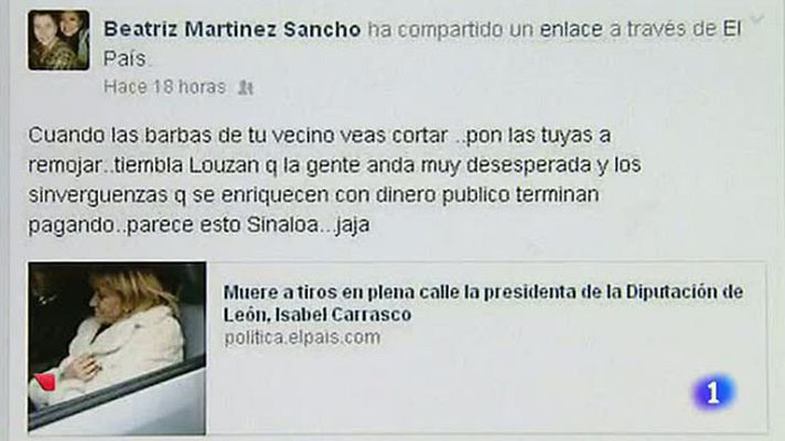 Telediario 1 - Dos concejalas del PSOE dimiten tras publicar comentarios ofensivos sobre Isabel Carrasco